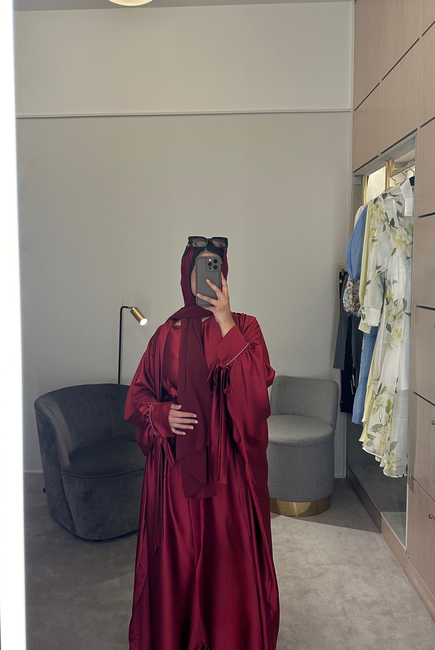 Burgundy abaya 3 Piece set